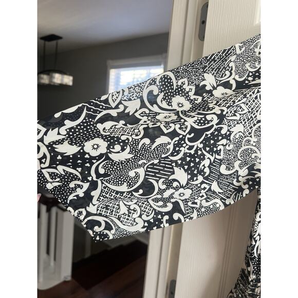 ASSORTI FOR SUSAN FREIS Vtg 80s Floral Georgette Smocked Waist Midi Dress L/XL - Picture 4 of 16